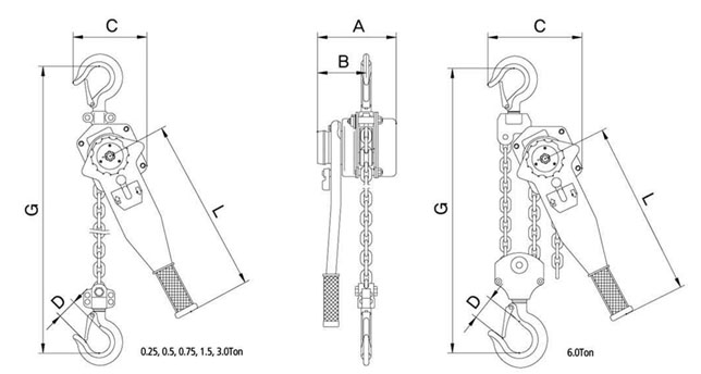 LB-90A韩国手扳葫芦尺寸